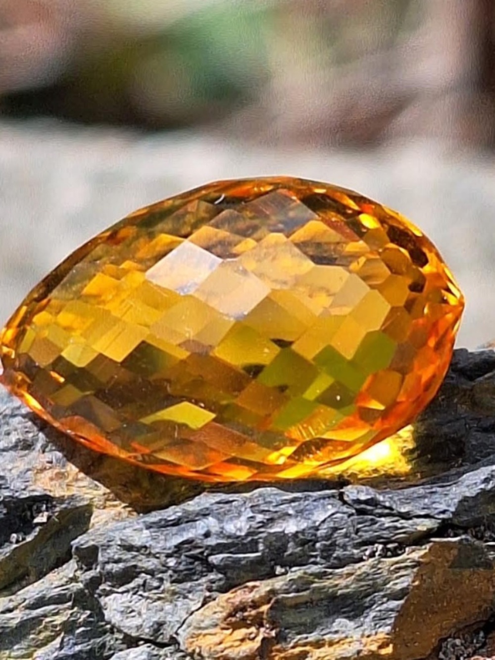 23.65 Carat Faceted Citrine Briolette Bead, NWT, Drilled, 21mmx15mm